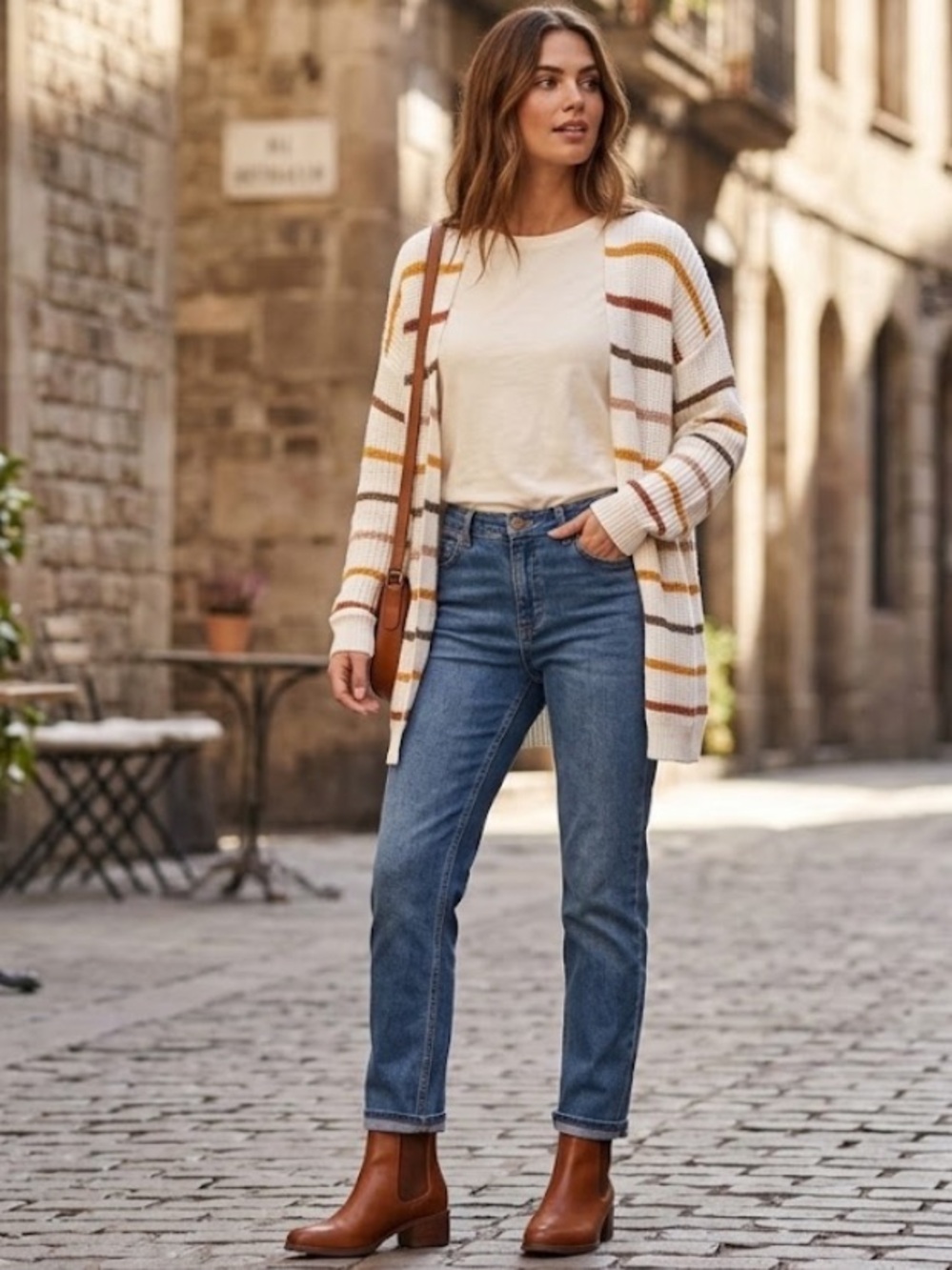 Striped Crochet open front cardigan